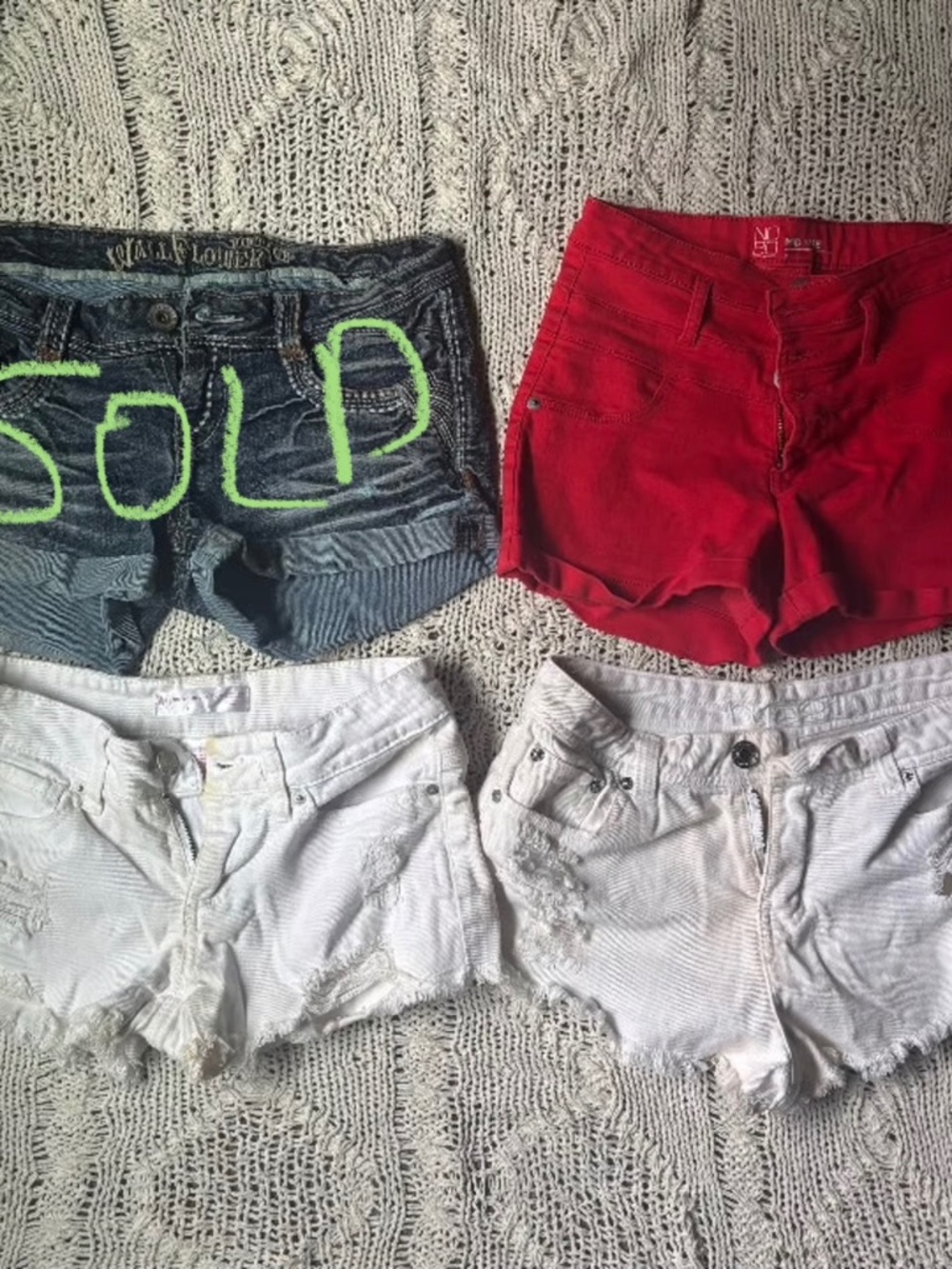 Bogo bundle! Deal 3 pack y2k shorts denim low rise, red high waisted, white   -